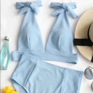 ZAFUL Tied Plunging Neck High Waisted Bikini - L